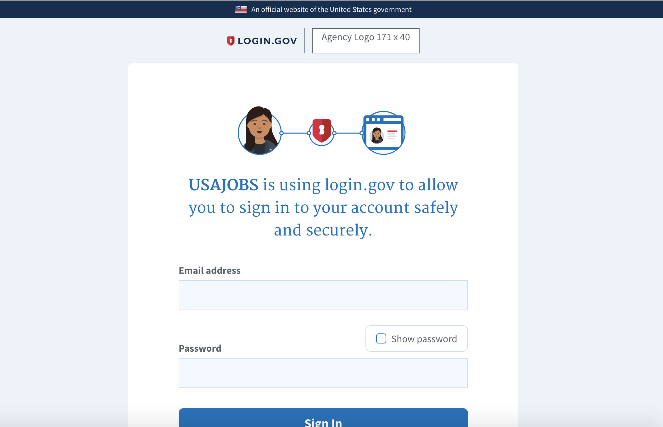 Agency logo guidelines to be displayed on login.gov- 171px x 40px